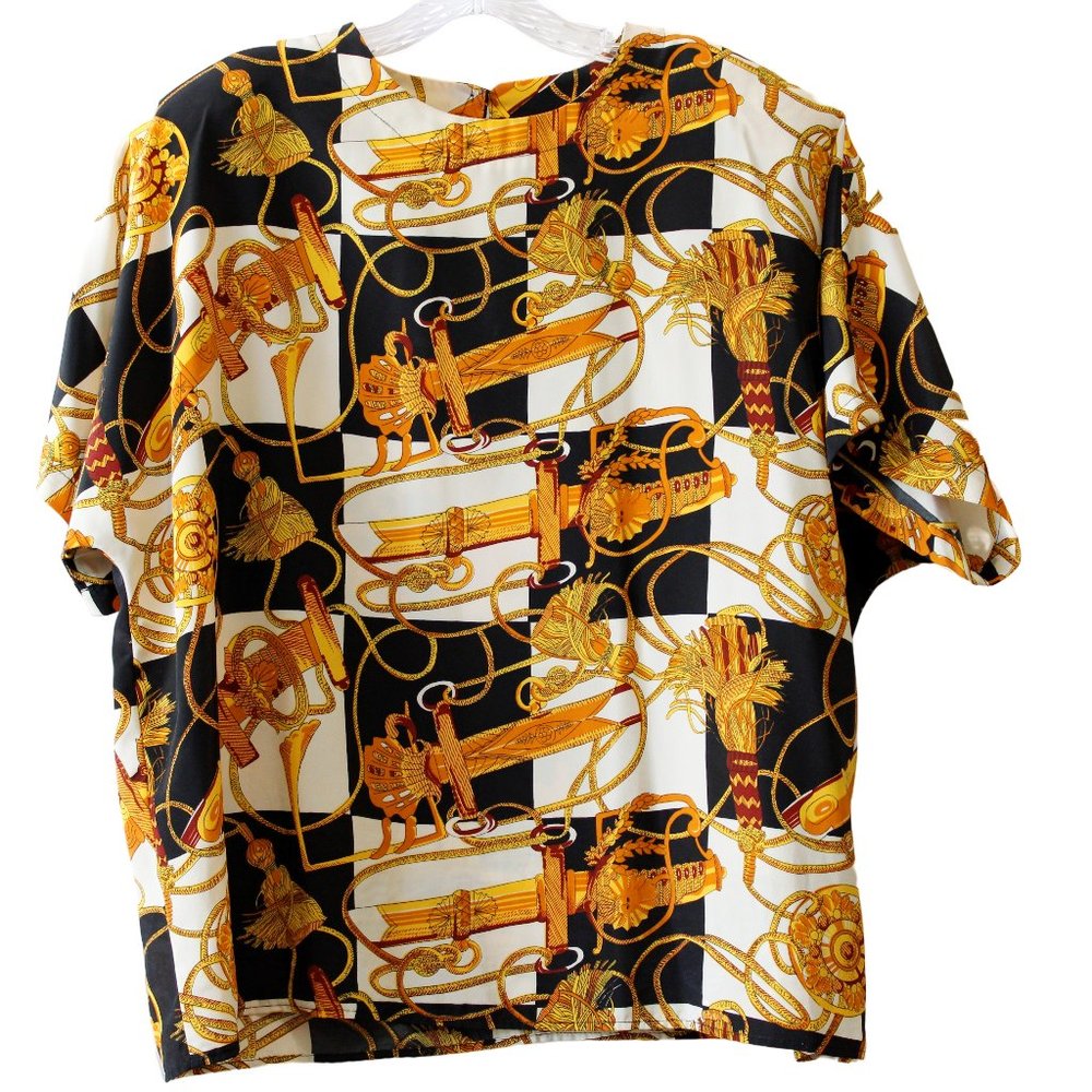 Vintage August Max Women Size 18 Abstract Nautical Print w/Bat Wing Slee…